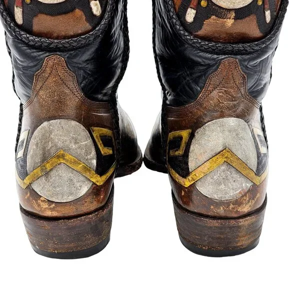 Custom 9D Hand Tooled/ Painted Native American Chief boots Vintage 1995 Western - Picture 7 of 16